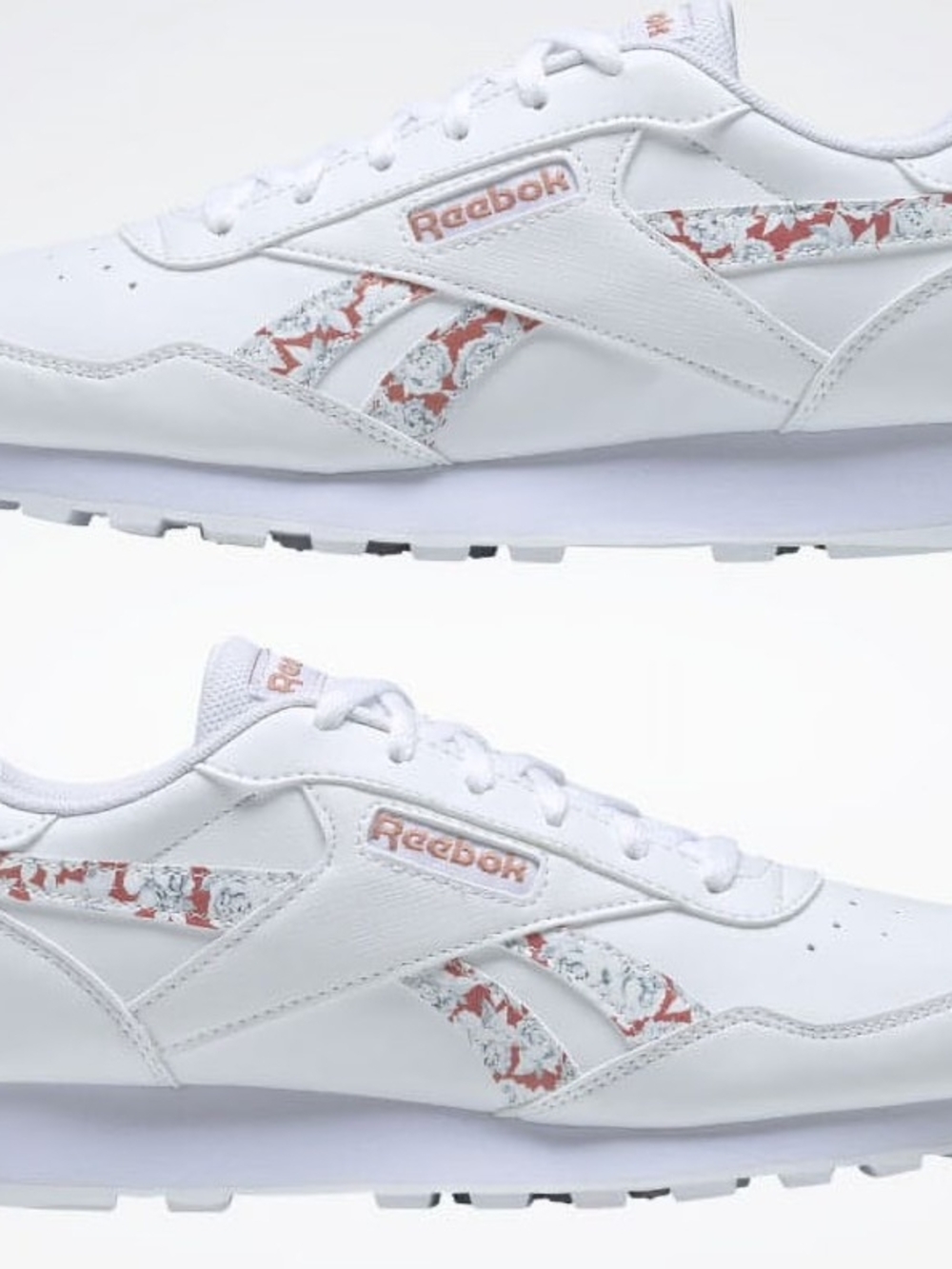 Reebok White Sneakers with Pink Floral Accent/Reebok Rewind Run